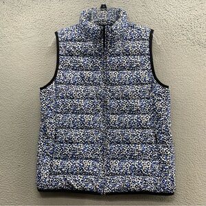 J. Crew Quilted Puffer Vest Zip Pocket Black Blue Animal Print Women’s M 8-10
